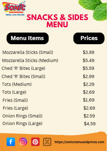 Sonic Snacks & Sides Menu