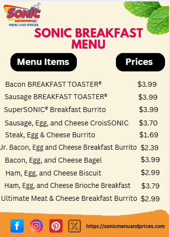 Sonic Breakfast Menu