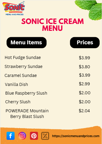 Sonic Ice Cream Menu
