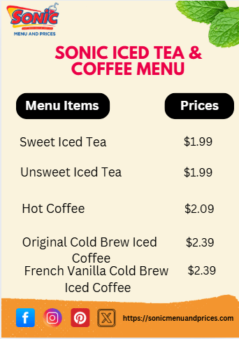 Sonic Iced Tea & Coffee Menu