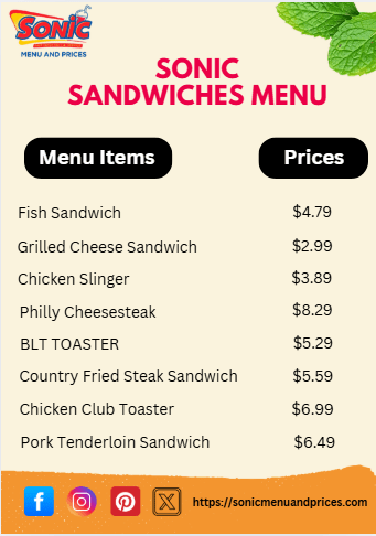Sonic SandWiches Menu