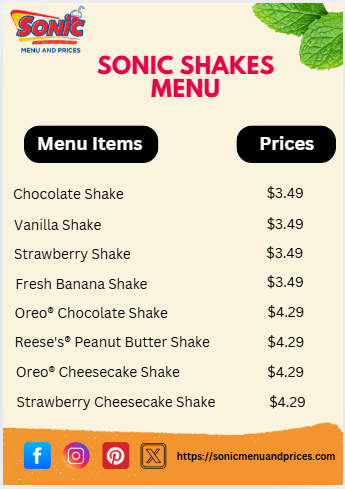 Sonic Shakes Menu