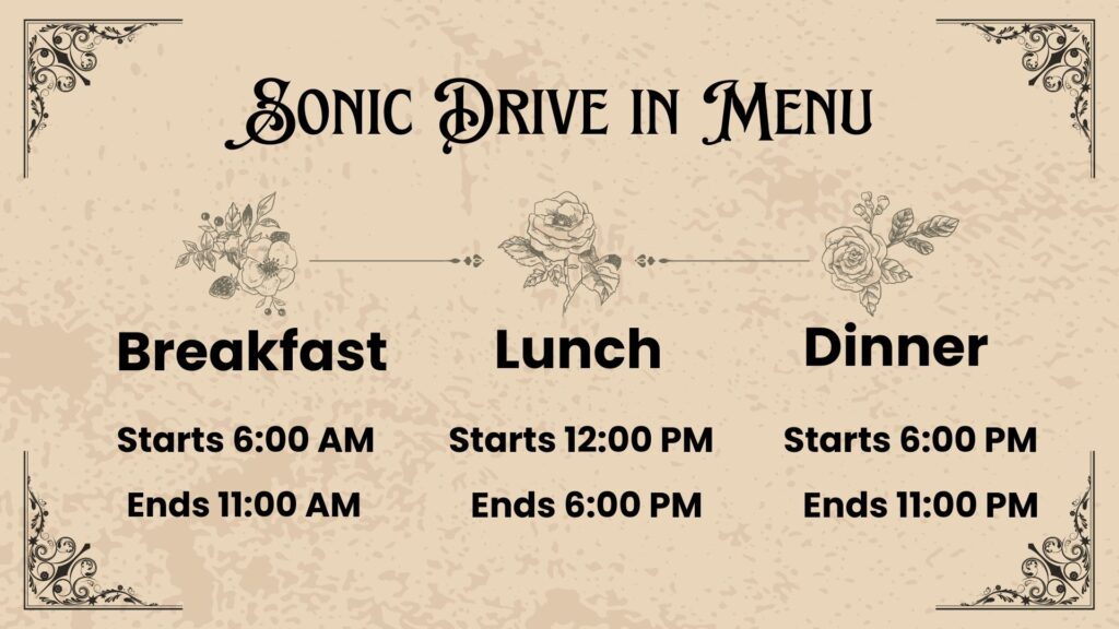 Sonic Breakfast, Lunch, Dinner Menu